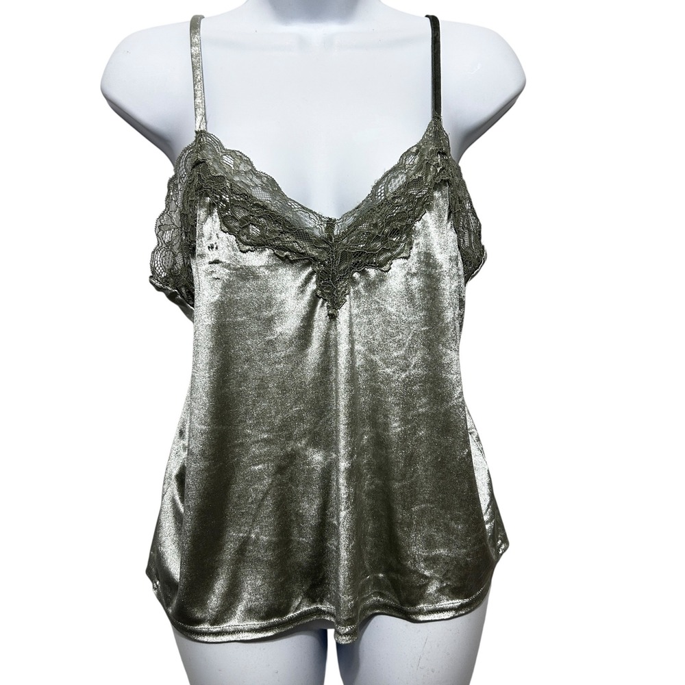 Danskin Women Fairycore Coquette Camisole Top M Sage Green Lace‎ Trim Shimmer